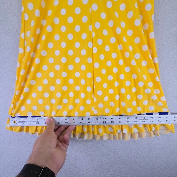 Betsey Johnson Retro Swim Dress Womens M Polka Dot Yellow Blue Cover Up Pin Up - Picture 8 of 10